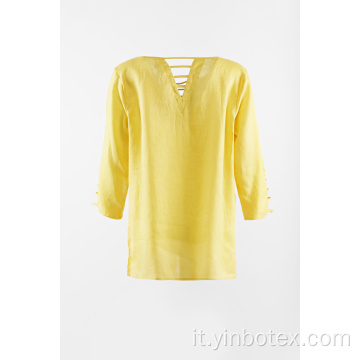 Camicia in lino giallo con manica 3/4